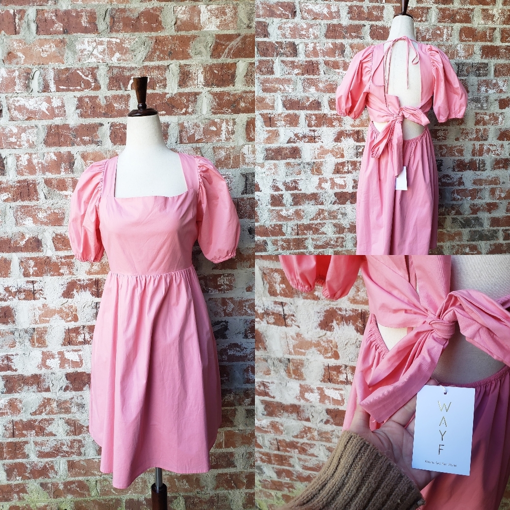 NEW Wayf pink cotton puffy sleeve dress Valentines day